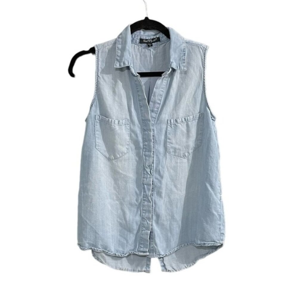 VELVET HEART Split Back Sleeveless Blouse Chambray Blue S